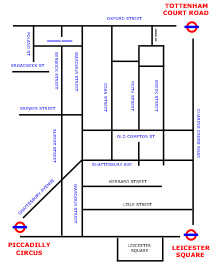 Simple area map of shopping streets in London's Soho