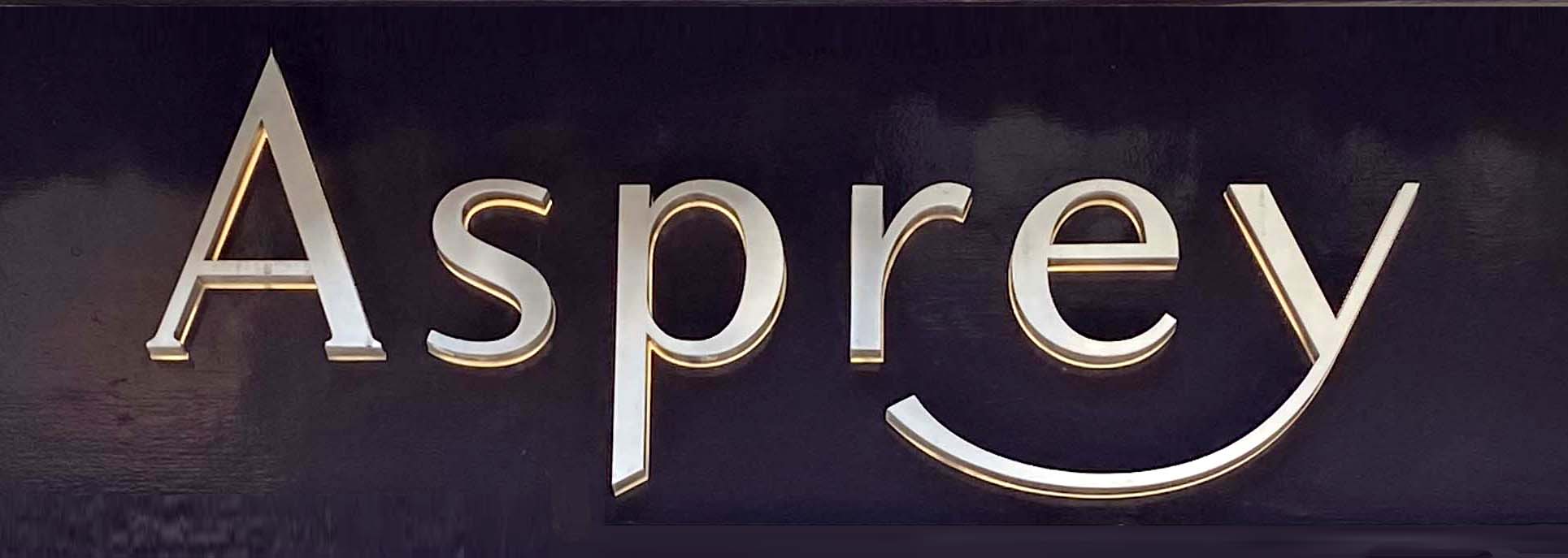 Sign at Asprey shop on Bruton Street in London's Mayfair