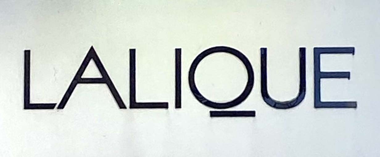Sign at Lalique shop on Conduit Street in London's Mayfair