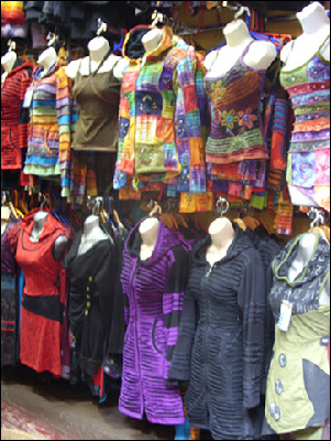 Colourful fashions at Stables Market in London's Camden