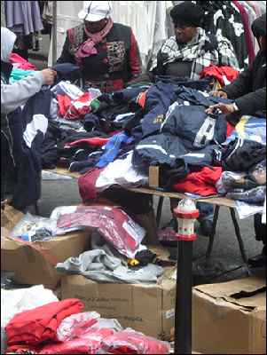 Jumble of clothes at Petticoat Lane Market in London