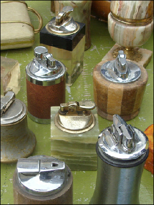 Cigarette lighters at Bermondsey antiques market in London