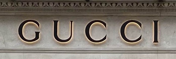 Sign at Gucci store on New Bond Street