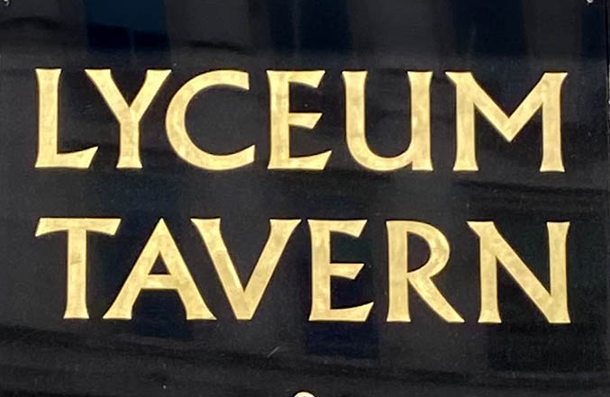 Sign at the Lyceum Tavern on The Strand in London's Covent Garden