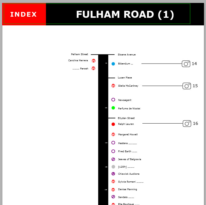 Map of shops and restaurants on Fulham Road