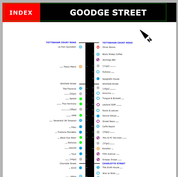 Map of shops and restaurants on Goodge Street