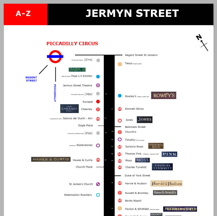 Map of shops and restaurants on Jermyn Street