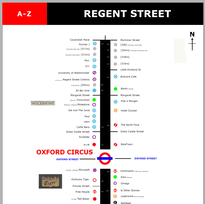 Map of shops on Regent Street in London's West End