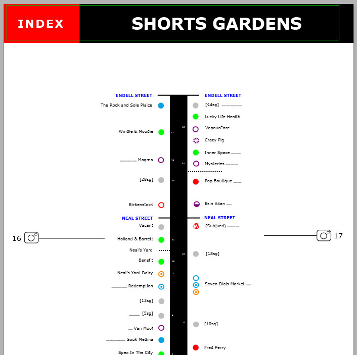 Map of shops and restaurants on Shorts Gardens