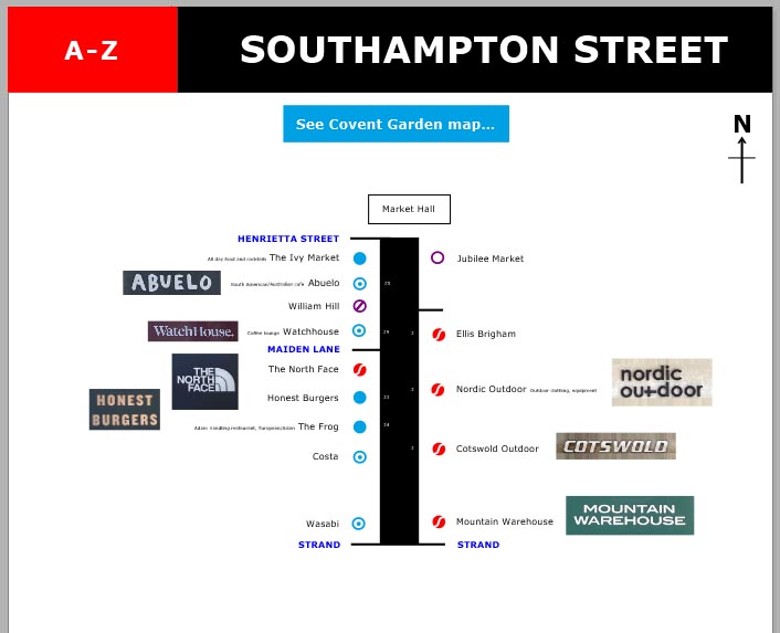 Map of shops and restaurants on Southampton Street