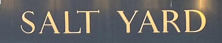 Sign at Salt Yard restaurant on London's Goodge Street