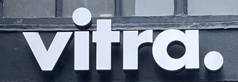 Sign at Vitra showroom on Rivington Street in Shoreditch, London