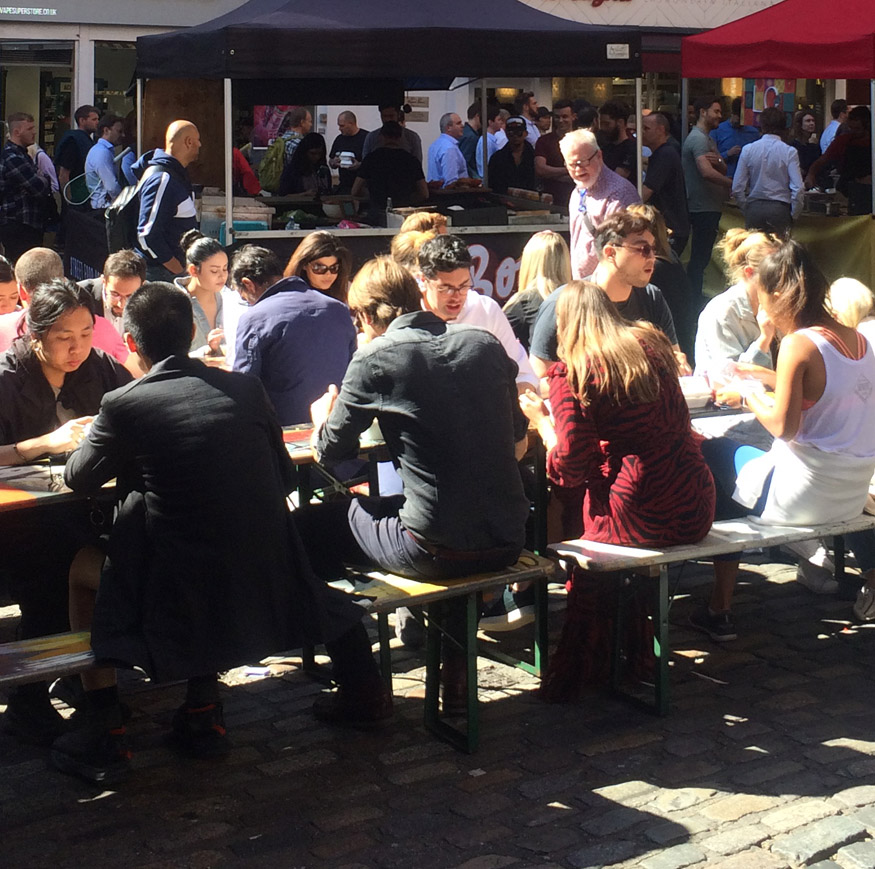 Dining tables on Rupert Street in London's Soho