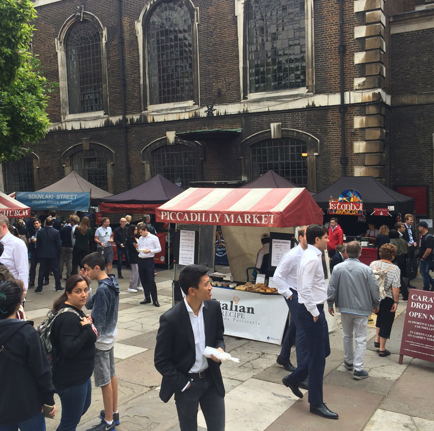 Piccadilly Market outside St James's Church on London's Piccadilly