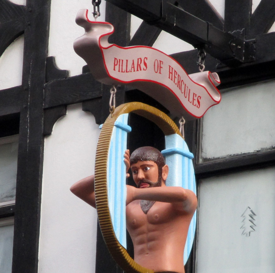 Pillars of Hercules pub sign on Greek Street in London's Soho