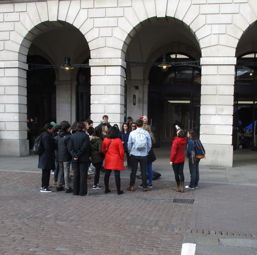 Tour group on the Piazza at Covent Garden Market