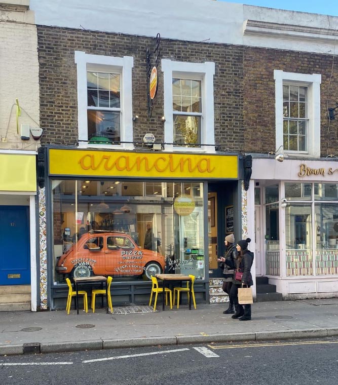 Arancina pizzas on Pembridge Road in London's Notting Hill