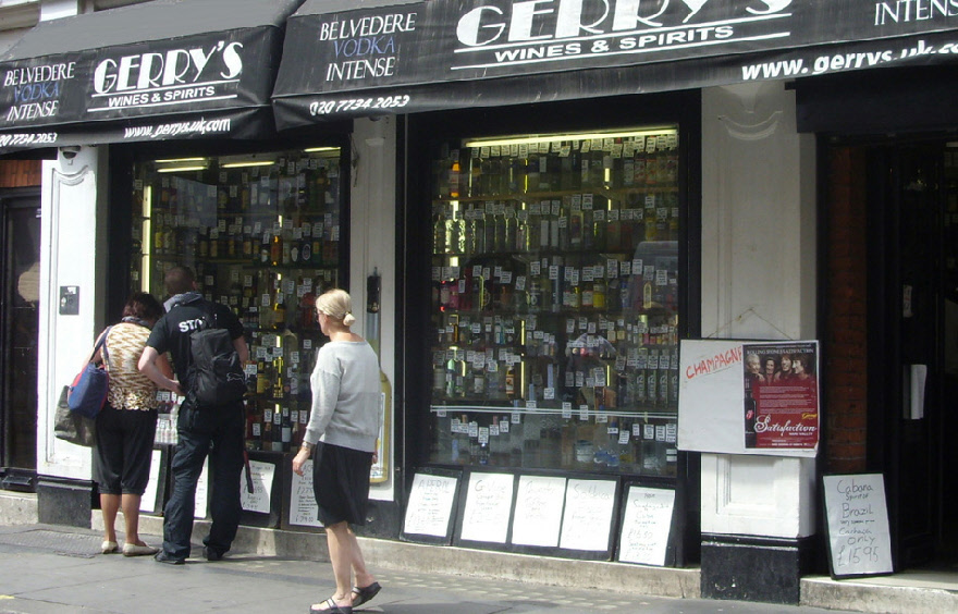 Gerry’s wines and spirits on Old Compton Street in Soho