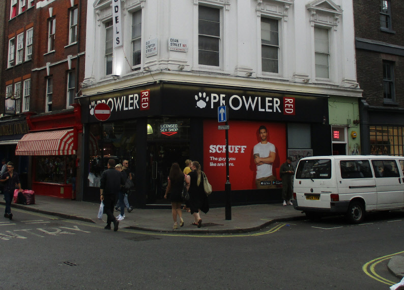 Old Compton Street in Soho - Prowler Red shop