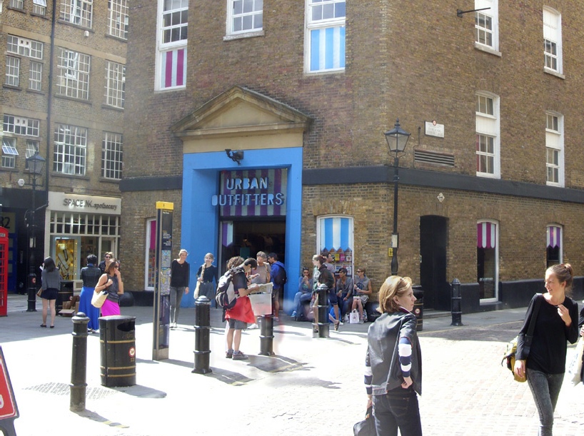 Urban Outfitters shop on Neal Street in London's Covent Garden, at corner of Earlham Street