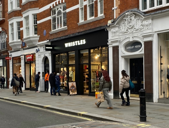 Whistles womenswear shop on Long Acre in Covent Garden